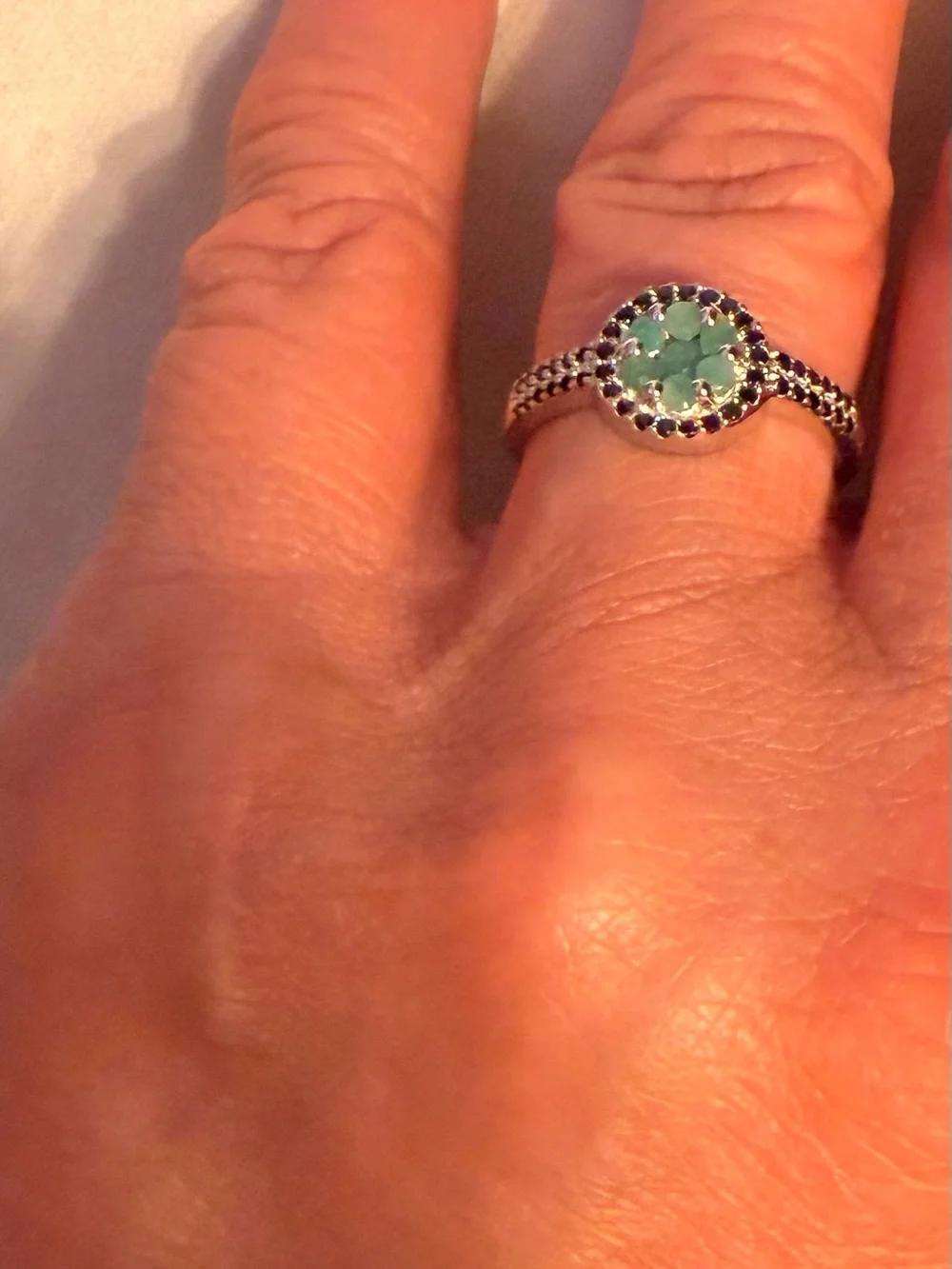 Genuine Emerald and Black Spinel .925 Sterling Silver ring, size 6.5-7